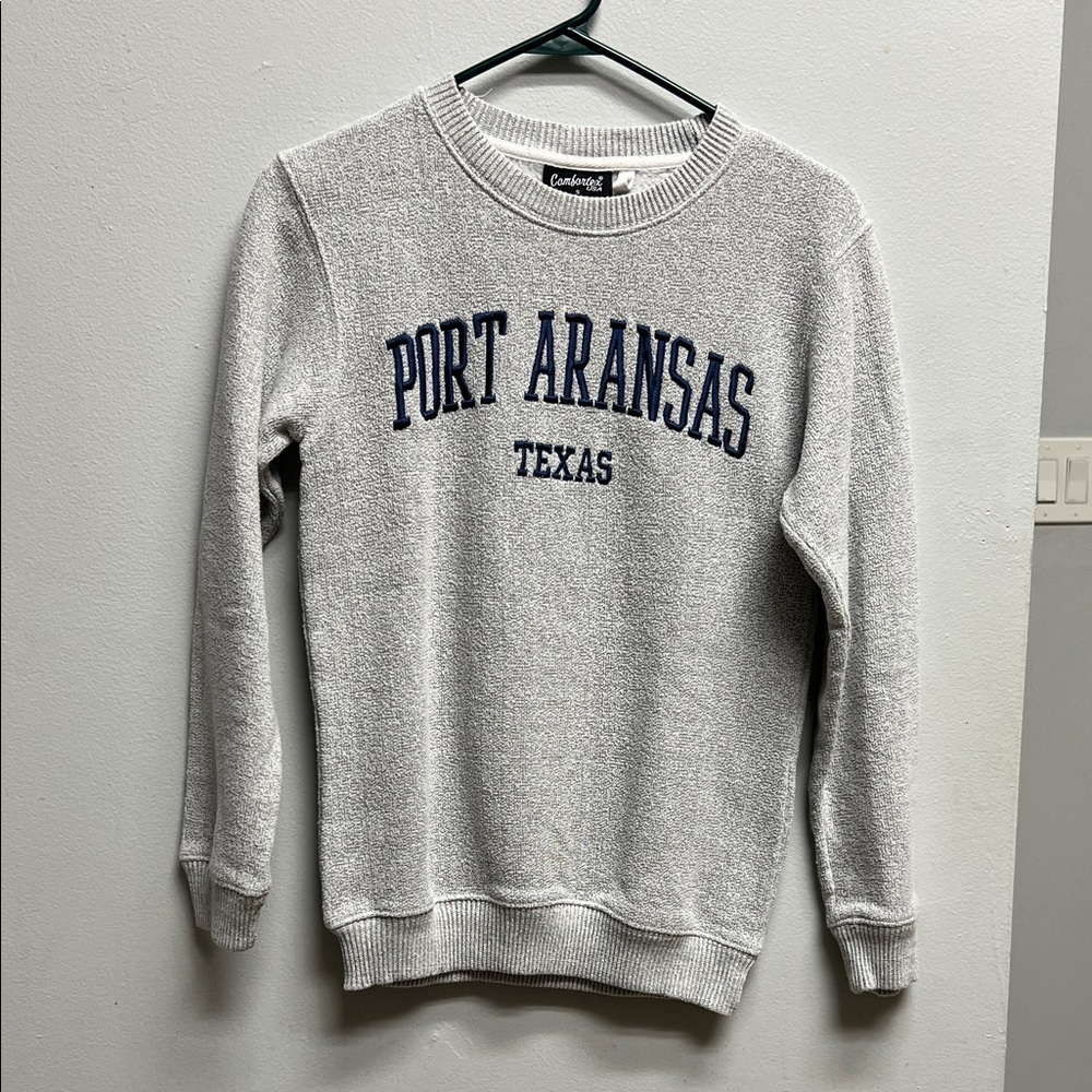 Comfort Colors Gray Crewneck Sweater with Port Aransas Texas Design
